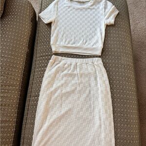 White Textured Two-Piece Set, skirt and top